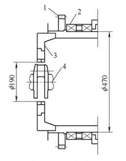 Internal milling head structure diagram (1 drive gear, 2 bearings, 3 tool disc, 4 crankshaft)