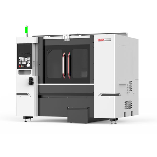 Front view of a modern, fully enclosed industrial CNC machine tool with control panel.
