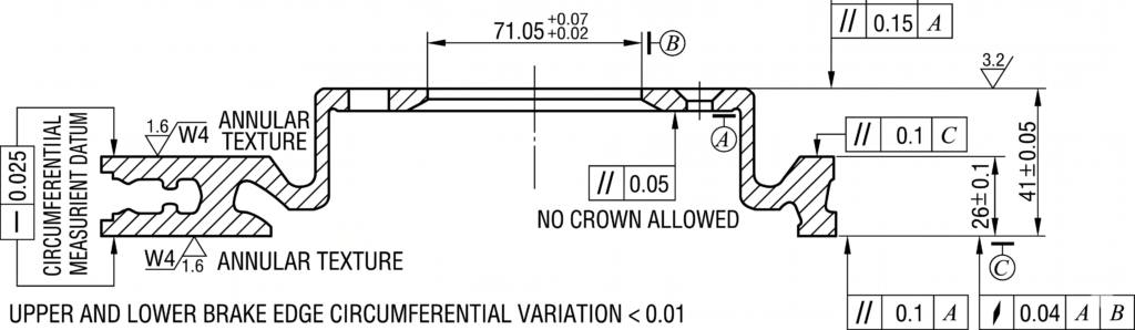 Brake disc cross sectional engineering drawing 1
