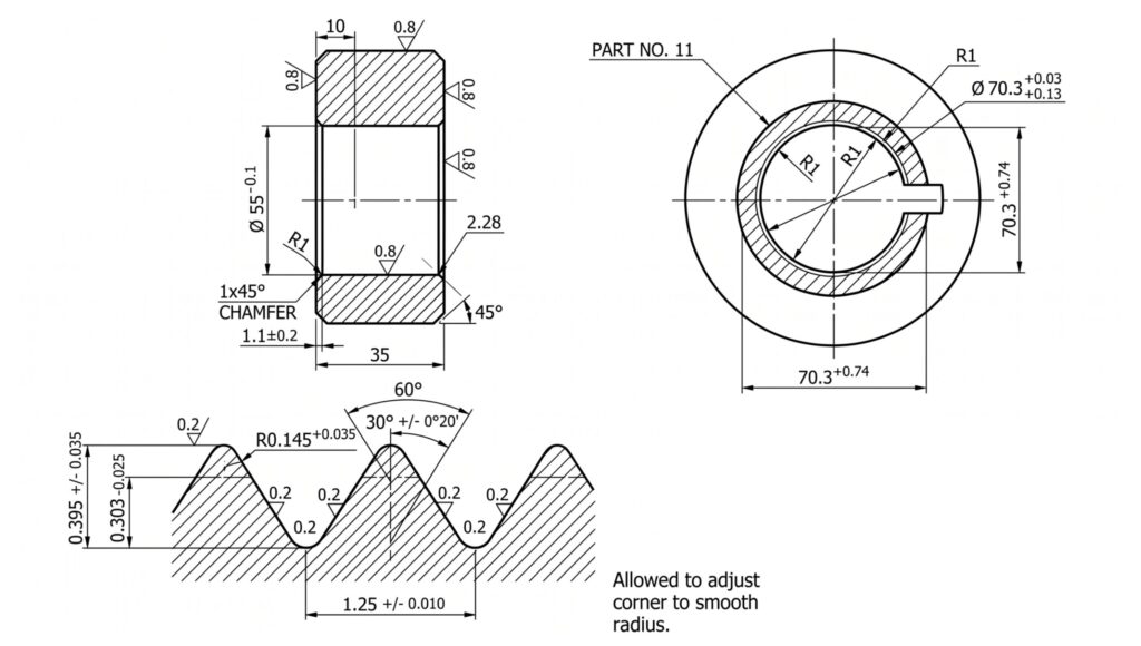 Thread Plug Gauge Grinding Solution: CNC Machine Capabilities for Precision Gauge Manufacturing 1 Engineering Drawing for External Thread Machining Thread Plug Gauge Example B