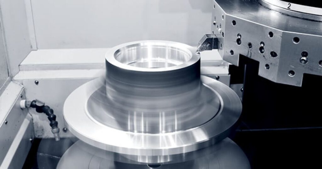 vertical turning lathe in working