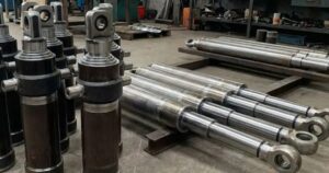 CNC lathe machining setup for telescopic hydraulic cylinders used in crane applications