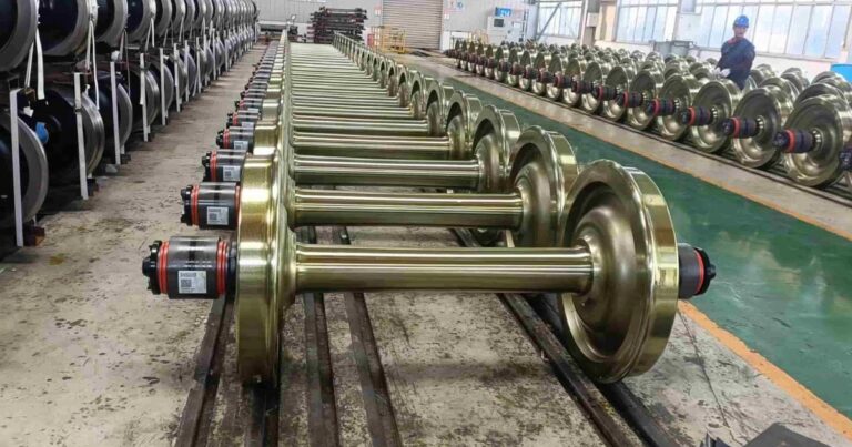 Railway axle machining process with CNC turning and inspection workflow