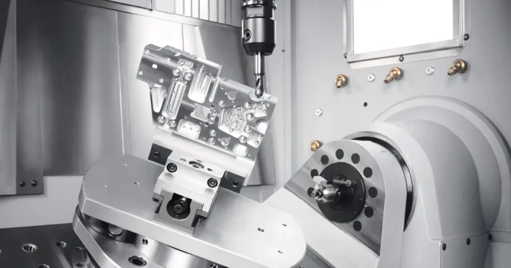 5-Axis Machining Services for Complex & Freeform Surfaces 6 5-axis machining services cutting a complex freeform impeller surface on a multi-axis CNC machine