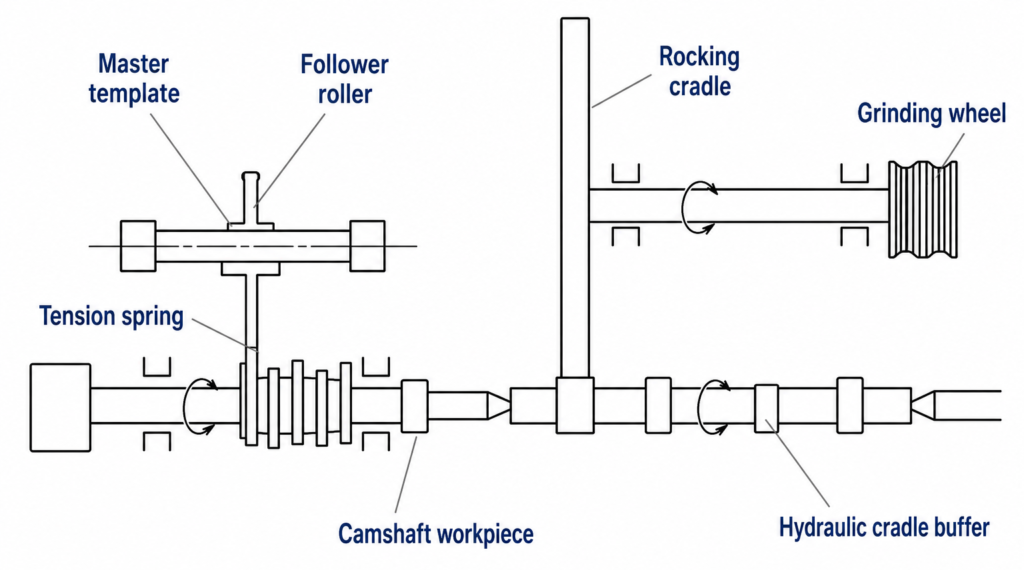 Camshaft Machining Process: Modern CNC Milling and CBN Grinding Methods 3 Traditional camshaft machining process using mechanical-template form turning to copy the cam profile