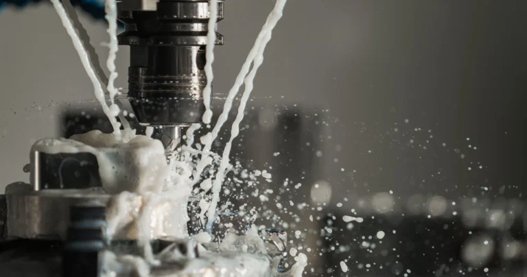CNC cutter and coolant streams as context for an automotive screw production line